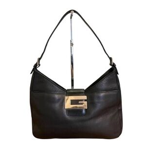 Gucci Black Leather Shoulder Bag with Silver Accent